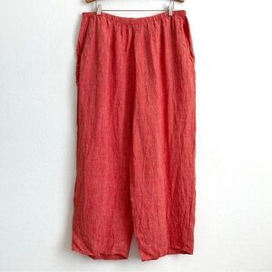 Flax Pants Women 2G/22-24 Linen Floods Cropped Pockets Relaxed Fit Bright Red